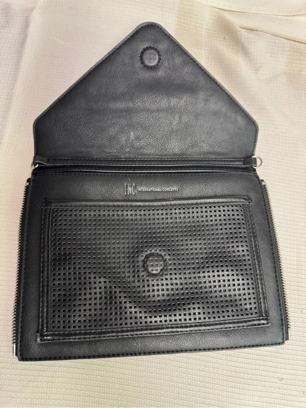 INC Black Leather Envelope Clutch Bag